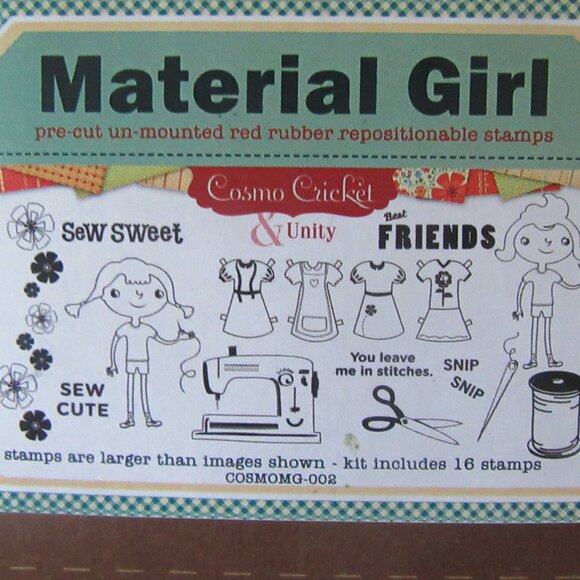 Unity Cosmo Cricket "Material Girl" Red Rubber 16 Stamp Set Sewing Theme - Picture 10 of 14